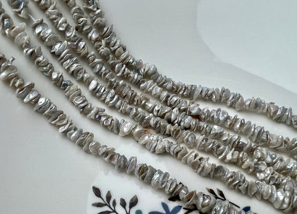 5-7mm Very Rare Natural Grayish White Color Keshi Freshwater Pearl Beads Center Drilled Cornflakes Shape Keshi Chips Pearls #P2296
