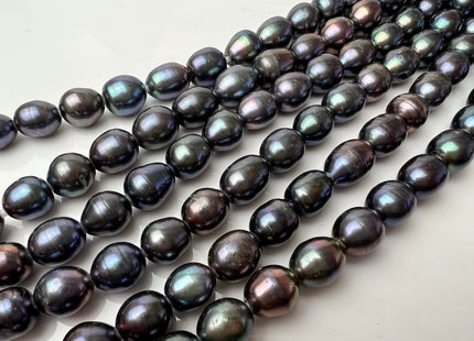 11x13-14mm AA Blue Rainbow Peacock Large Hole Half Strand Freshwater Oval Rice Shape Pearl Beads Hole Size 2.2mm 15 Beads #P2300