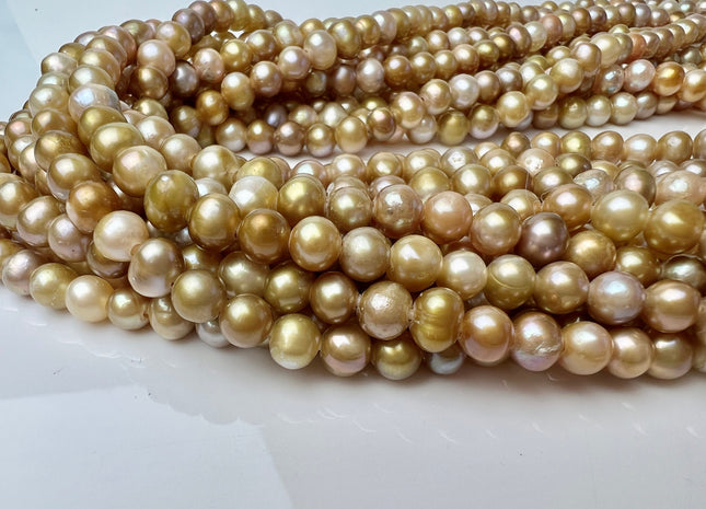 6.5-7 mm AA Large Hole Potato Natural Seaweed Champagne Color Freshwater Pearl Beads Hole Size 1.8mm Or 2.2mm 60 Beads #P2304