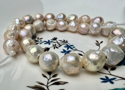 13-17mm AAA Full Strand Large Hole Natural Mauve Pink Baroque Pearl Beads 2.2 mm Hole Natural Edison Pearl With Iridescent Color #P2267