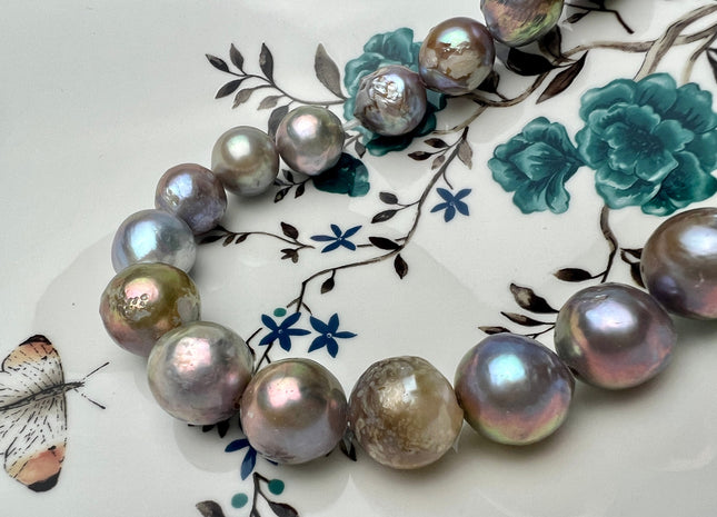 13-17mm AAA Full Strand Large Hole Natural Mauve Pink Baroque Pearl Beads 2.2 mm Hole Natural Edison Pearl With Iridescent Color #P2267