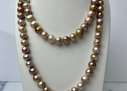 18/20/22/24/26/28 Inches Hand Knotted 10mm Natural Gold Champagne Color Freshwater Potato Pearl Necklace W/ Silver Gold Filled Clasp #P2269