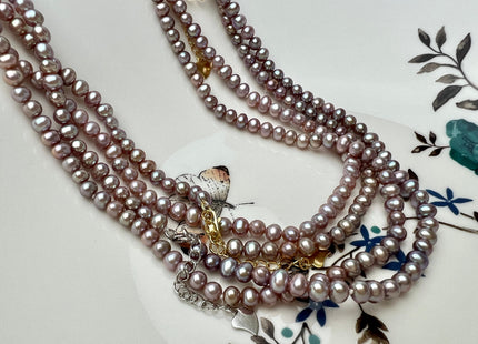 14/16/18/20 Inches Natural Mauve Pink Pearl Necklace 4mm Small Pink Potato Pearl Necklace W/Silver Gold Filled Lobster Clasp #P2271