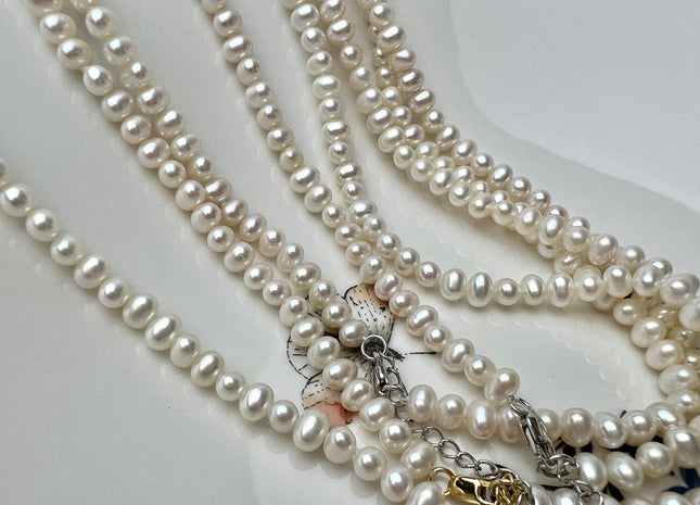 14/16/18/20 Inches Natural White Pearl Necklace 4mm Small White Potato Pearl Necklace W/Silver Gold Filled Lobster Clasp #P2272