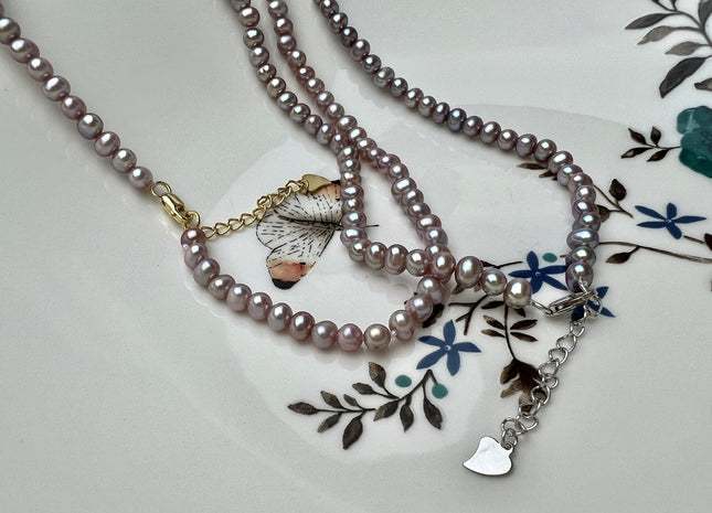 14/16/18/20 Inches Natural Mauve Pink Pearl Necklace 4mm Small Pink Potato Pearl Necklace W/Silver Gold Filled Lobster Clasp #P2271