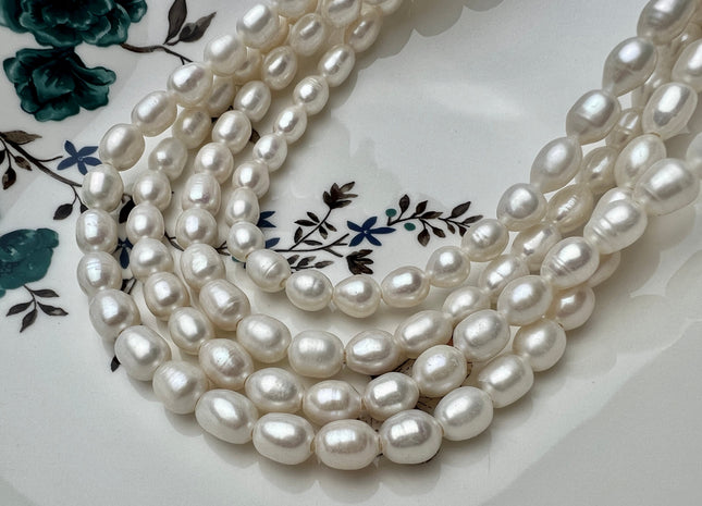 8x10-11 mm Full Strand Large Hole Rice/Oval Natural White Freshwater Pearl Beads Hole Size 2.1 mm Genuine Large Hole Freshwater Pearls #164