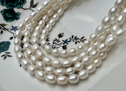 8x10-11 mm Full Strand Large Hole Rice/Oval Natural White Freshwater Pearl Beads Hole Size 2.1 mm Genuine Large Hole Freshwater Pearls #164