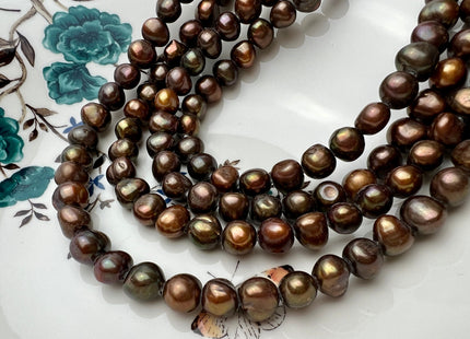 10-11 mm AA Copper Brown Color Large Hole Freshwater Pearls Nugget Shape Hole Size 2.1mm Genuine Large Hole Potato Pearls 42 Beads #763