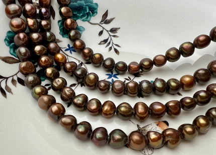 10-11 mm AA Copper Brown Color Large Hole Freshwater Pearls Nugget Shape Hole Size 2.1mm Genuine Large Hole Potato Pearls 42 Beads #763