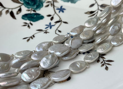 10x15 mm AA Silver Gray Freshwater Oval Coin Pearls Cultured Genuine Coin Pearl High Luster Gray Oval Coin Pearl Beads. #1238
