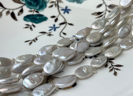 10x15 mm AA Silver Gray Freshwater Oval Coin Pearls Cultured Genuine Coin Pearl High Luster Gray Oval Coin Pearl Beads. #1238