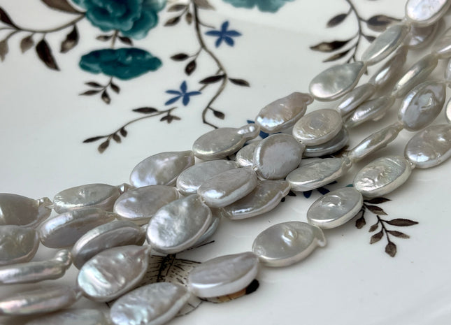 10x15 mm AA Silver Gray Freshwater Oval Coin Pearls Cultured Genuine Coin Pearl High Luster Gray Oval Coin Pearl Beads. #1238