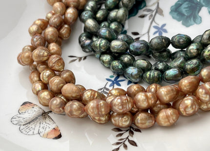 8x10 mm Faceted Rice/Oval Freshwater Pearl Beads Olive Green OR Medium Champagne, Genuine Faceted Cultured Pearl Beads #397