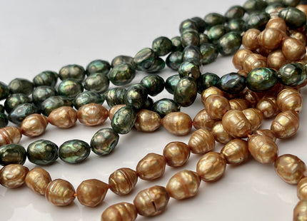 8x10 mm Faceted Rice/Oval Freshwater Pearl Beads Olive Green OR Medium Champagne, Genuine Faceted Cultured Pearl Beads #397