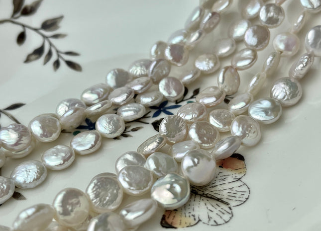 8.5-9 mm AAA Natural White Coin Freshwater Pearl Beads Genuine Cultured High Luster Quality Freshwater Coin Pearls #P2309