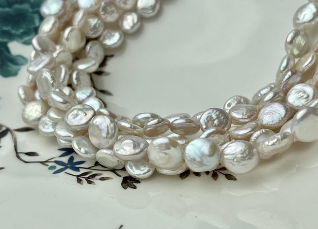 8.5-9 mm AAA Natural White Coin Freshwater Pearl Beads Genuine Cultured High Luster Quality Freshwater Coin Pearls #P2309
