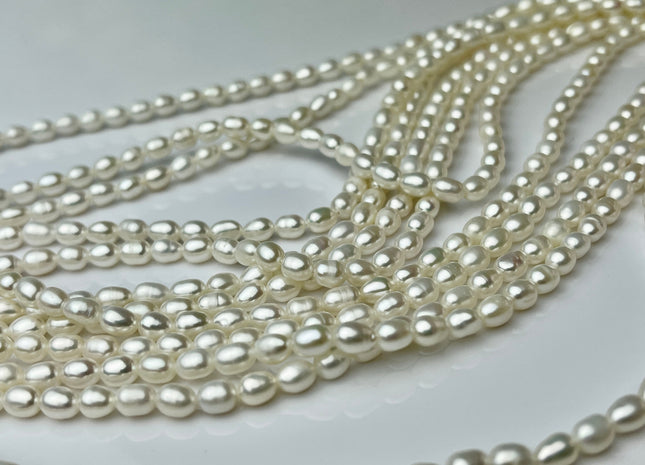 3.5-4x5 mm AA Natural White Rice Tiny Seed Freshwater Pearls Genuine Natural Rice/Oval Freshwater Pearls #P2310