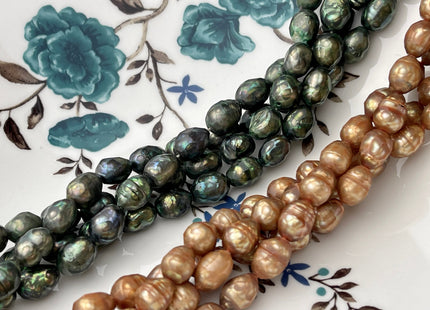 8x10 mm Faceted Rice/Oval Freshwater Pearl Beads Olive Green OR Medium Champagne, Genuine Faceted Cultured Pearl Beads #397