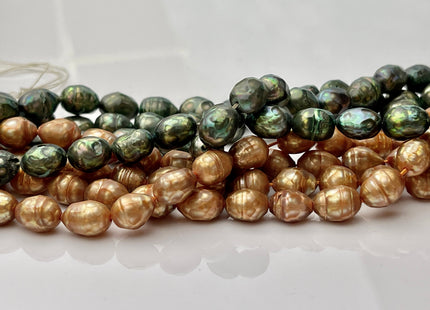8x10 mm Faceted Rice/Oval Freshwater Pearl Beads Olive Green OR Medium Champagne, Genuine Faceted Cultured Pearl Beads #397
