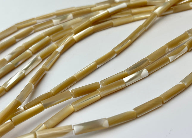 4x14-15 mm Tube Shape Natural Troca Shell Beads Genuine Gold Champagne Color MOP Loose Beads 15.5 Inches Strand 29 Beads #4256