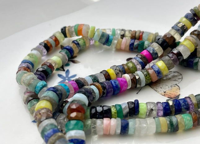 6mm AAA 100% All Natural Mixed Amethyst Lapis Chalcedony Emerald Green Garnet Black Tourmaline Faceted Rondelle Heishi Beads 16 Inches #4251