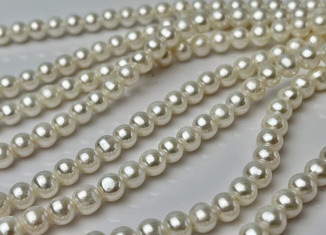 6mm AAA Extra Shiny Half Strand Natural White Round Large Hole Freshwater Pearl Genuine Super High Luster Pearl Hole Size 1.8mm 1.5mm #P2332