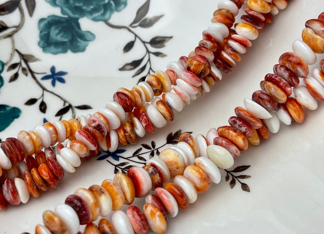 8 mm 10 mm AAA Natural Orange Red White Spiny Oyster Shell Irregular Chip Shape Genuine Natural Spiny Oyster Beads 15.5 Inch Strand #4286