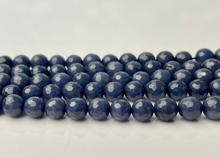 8mm Faceted Round Dyed Jade Gemstone Beads Tanzanite Blue Color Genuine Jade Gemstone Loose Beads 15 Inches Strand #4270