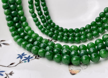 6 mm 8 mm Faceted Round Dyed Jade Gemstone Beads Emerald Green Color Genuine Jade Gemstone Loose Beads 15 Inches Strand #4259