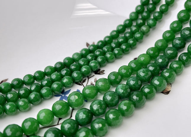 6 mm 8 mm Faceted Round Dyed Jade Gemstone Beads Emerald Green Color Genuine Jade Gemstone Loose Beads 15 Inches Strand #4259
