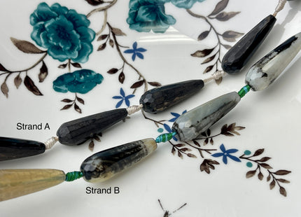 10x30 mm Large Stick Drop Shape Faceted Agate Gemstone Beads Genuine Moss Green or Black Color Gemstones Loose Beads 16 Inches Strand #4271