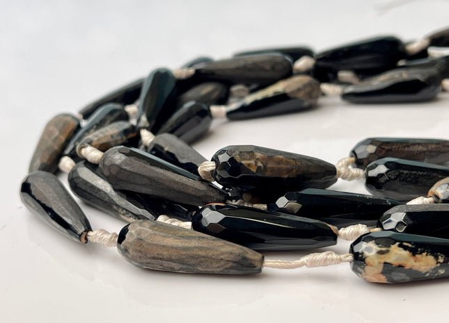 10x30 mm Large Stick Drop Shape Faceted Agate Gemstone Beads Genuine Moss Green or Black Color Gemstones Loose Beads 16 Inches Strand #4271