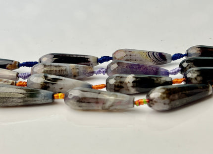 10x30 mm Large Stick Drop Shape Faceted Agate Gemstone Beads Genuine Purple Black Color Gemstones Loose Beads 16 Inches Strand #4283