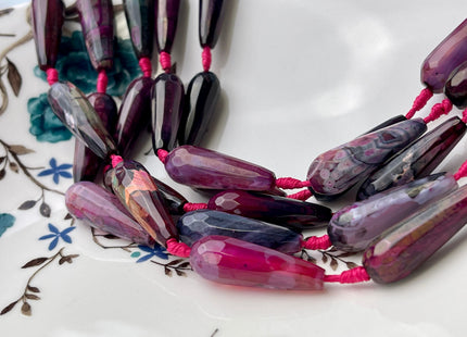10x30 mm Large Stick Drop Shape Faceted Agate Gemstone Beads Genuine Purple Pink Black Color Gemstones Loose Beads 16 Inches Strand #4269
