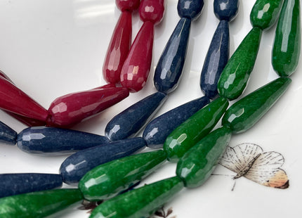 10x30 mm Large Stick Drop Shape Faceted Agate Gemstone Beads Genuine Red Green Blue Color Gemstones Loose Beads 15.5 Inches Strand #4265