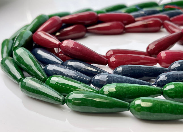 10x30 mm Large Stick Drop Shape Faceted Agate Gemstone Beads Genuine Red Green Blue Color Gemstones Loose Beads 15.5 Inches Strand #4265