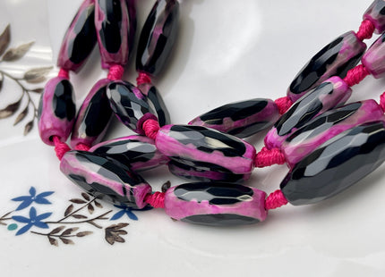 10x24 mm Long Barrel Shape Faceted Agate Gemstone Beads Genuine Purple Pink Black Color Gemstones Loose Beads 15 Inches Strand #4268