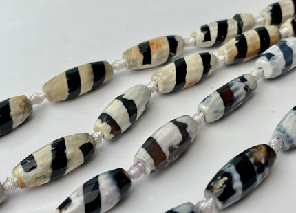 10x24 mm Long Barrel Shape Faceted Agate Gemstone Beads Genuine Zebra Stripes Black White Color Gemstones Loose Beads 15 Inches Strand #4282