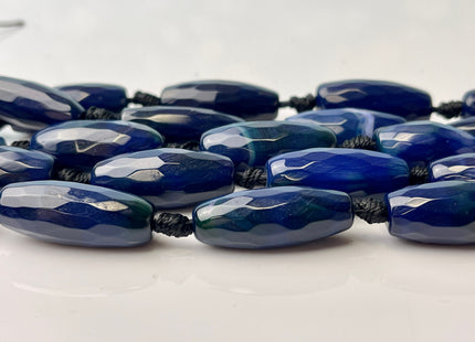 10-12x30 mm Long Barrel Shape Faceted Agate Gemstone Beads Genuine Dark Blue Color Gemstones Loose Beads 16 Inches Strand #4266