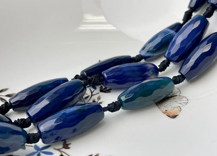 10-12x30 mm Long Barrel Shape Faceted Agate Gemstone Beads Genuine Dark Blue Color Gemstones Loose Beads 16 Inches Strand #4266