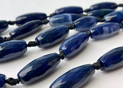 10-12x30 mm Long Barrel Shape Faceted Agate Gemstone Beads Genuine Dark Blue Color Gemstones Loose Beads 16 Inches Strand #4266