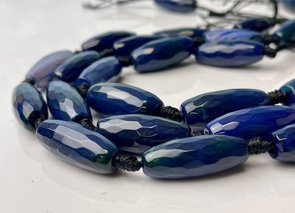 10-12x30 mm Long Barrel Shape Faceted Agate Gemstone Beads Genuine Dark Blue Color Gemstones Loose Beads 16 Inches Strand #4266