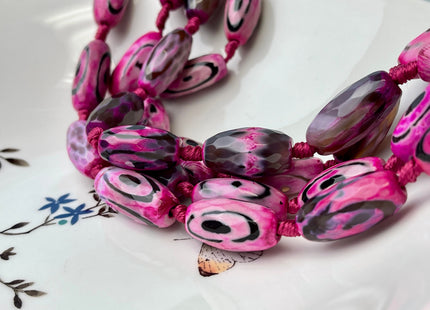 10-12x24 mm Long Barrel Shape Faceted Agate Gemstone Beads Genuine Pink and Black Color Gemstones Loose Beads 15 Inches Strand #4267