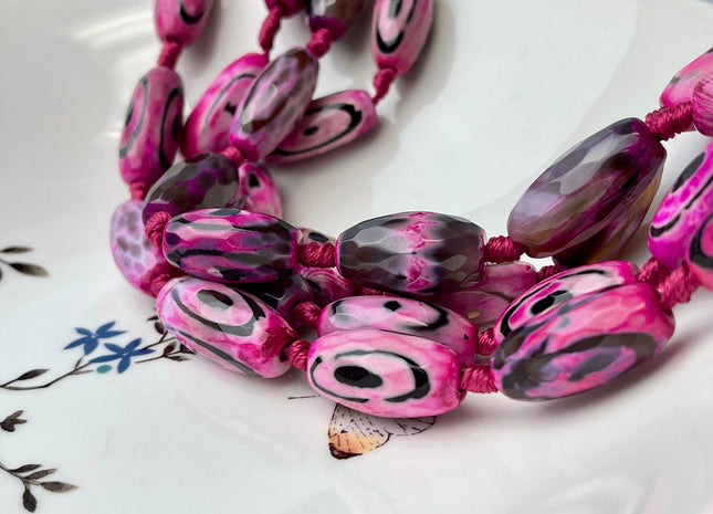 10-12x24 mm Long Barrel Shape Faceted Agate Gemstone Beads Genuine Pink and Black Color Gemstones Loose Beads 15 Inches Strand #4267
