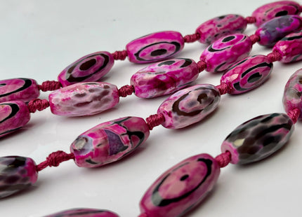 10-12x24 mm Long Barrel Shape Faceted Agate Gemstone Beads Genuine Pink and Black Color Gemstones Loose Beads 15 Inches Strand #4267