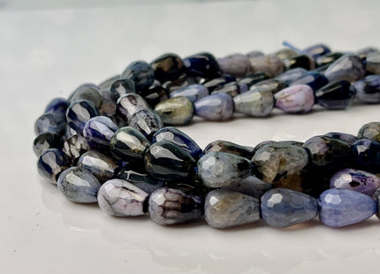10x14 mm Large Teardrop Shape Faceted Agate Gemstone Beads Genuine Gray and Black Color Agate Gemstones Loose Beads 15 Inches Strand #4284