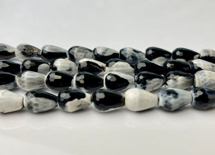 10x14 mm Large Teardrop Shape Faceted Agate Gemstone Beads Genuine White and Black Color Agate Gemstones Loose Beads 15 Inches Strand #4262