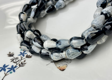10x14 mm Large Teardrop Shape Faceted Agate Gemstone Beads Genuine White and Black Color Agate Gemstones Loose Beads 15 Inches Strand #4262