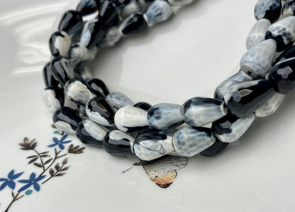 10x14 mm Large Teardrop Shape Faceted Agate Gemstone Beads Genuine White and Black Color Agate Gemstones Loose Beads 15 Inches Strand #4262