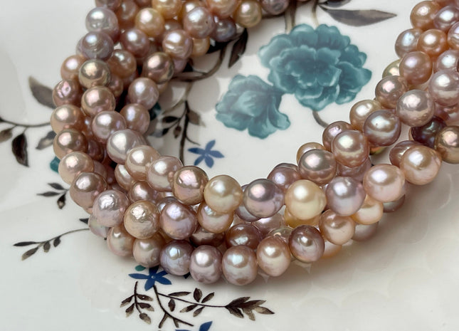 8 mm AAAA Rare Mixed Natural Mauve Pink Baroque Edison Pearl Genuine Top Quality Natural Edison Pearl With Iridescent Color 48 Beads #P2331